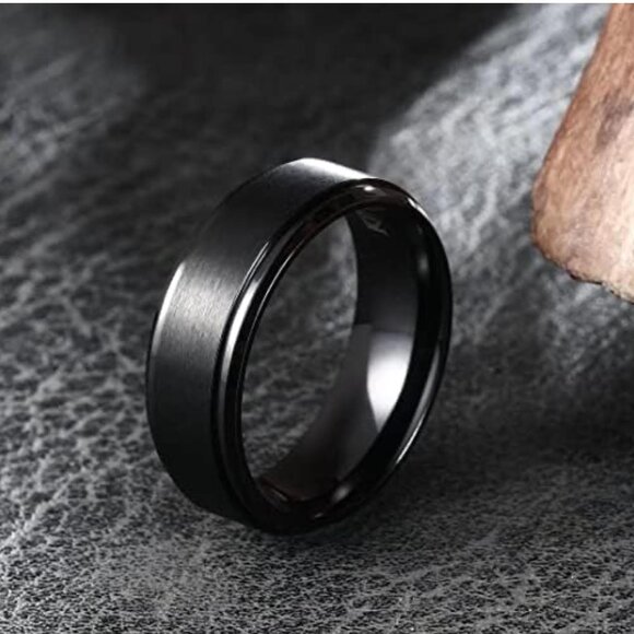 UNISEX BLACK ANNIVERSARY/WEDDING BAND RING - Picture 1 of 2